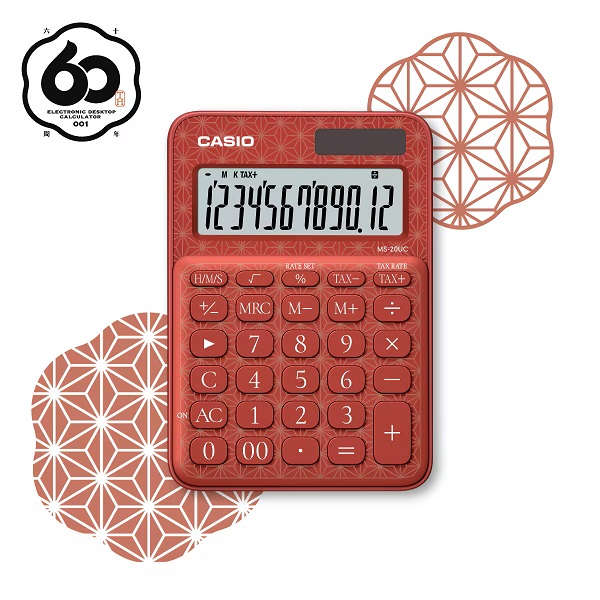 CASIO 60 週年和紋版本MS-20UC-JRD 麻葉紅12位迷你桌上型計算機_桌上