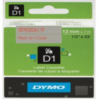 DYMO D1帶 12mm x 7M 膠質標籤 45012  透明底紅字