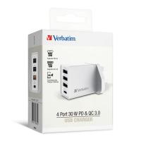 Verbatim 4端口 30W PD QC 3.0 USB 充電器  66897白色66892黑色