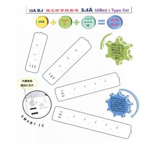C K 箭牌 5位獨立開關 USB 拖板 2A1C 3米電線 MS5W2U1C/3M
